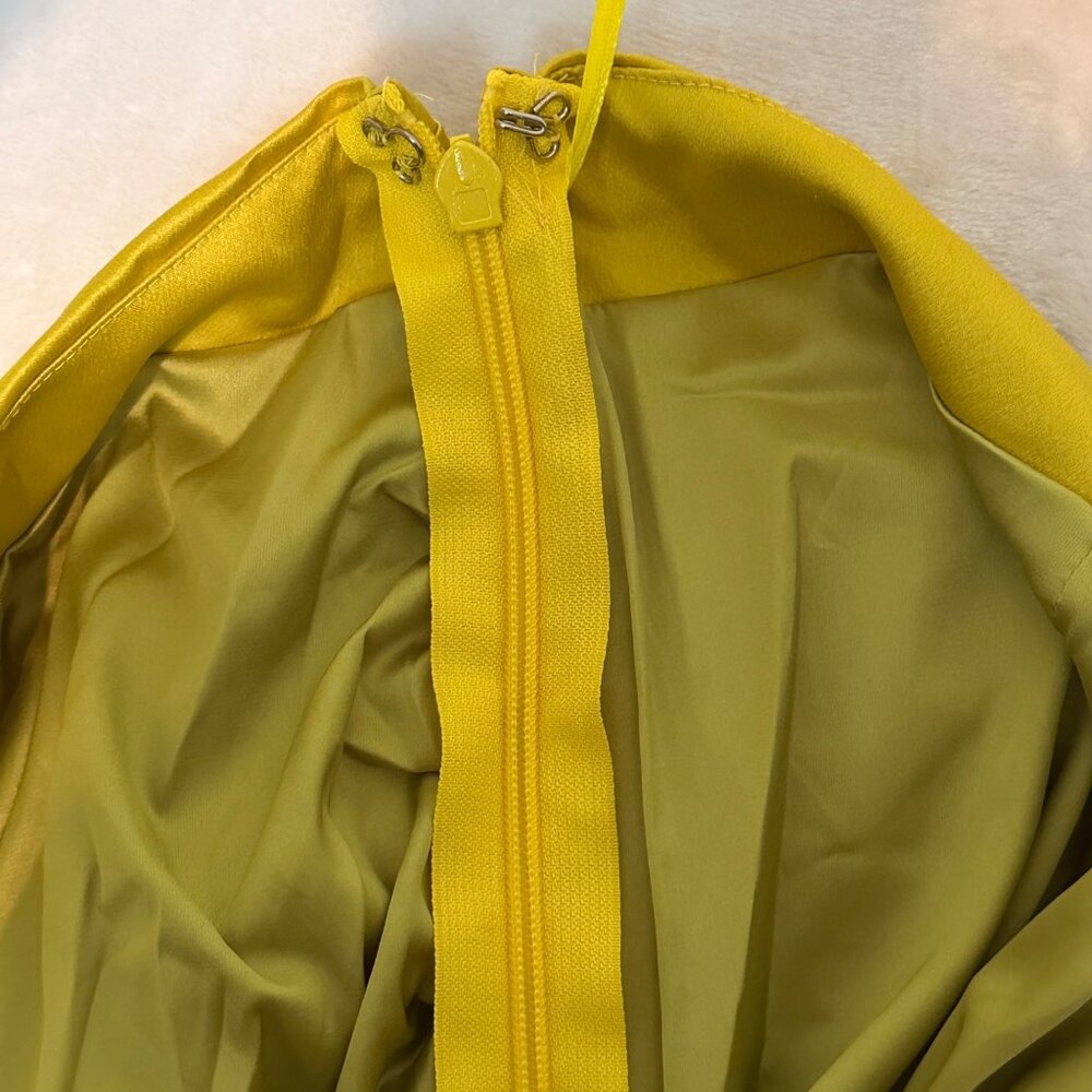 PrettyLittleThing Chartreuse Contrsucted Satin Ruched Drape Bodycon Skirt US 22 - Picture 7 of 12